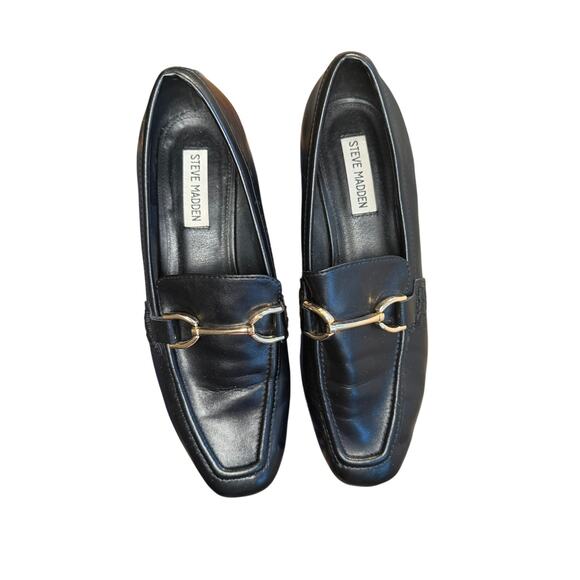 Steve Madden Shoes - Steve Madden Hartlyn Black Leather Horsebit Loafers | Size 8.5 M | Gold Bit